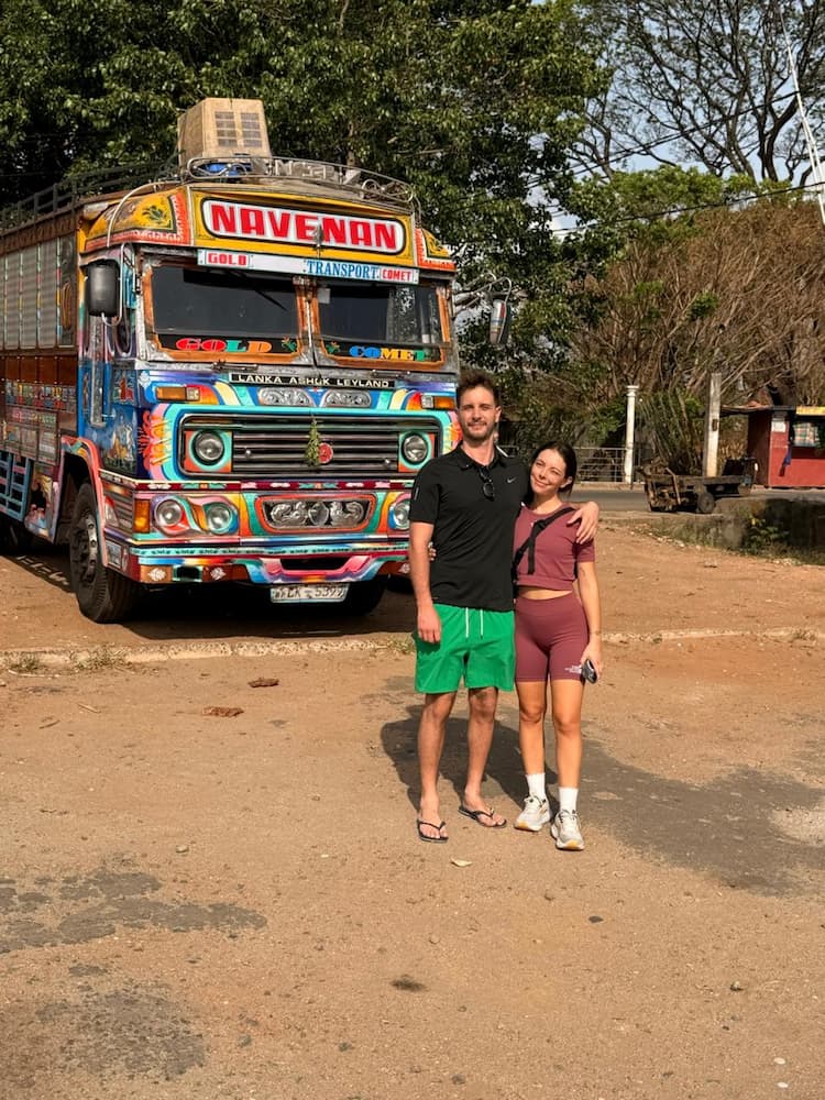 Vibrant Start Beside a Colorful Sri Lankan Lorry